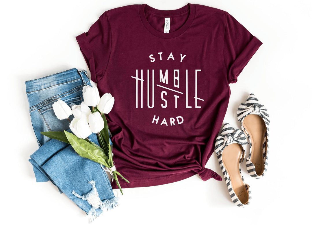 Shirts & Tops-Stay Humble, Hustle Hard T-Shirt-S-Maroon-Jack N Roy