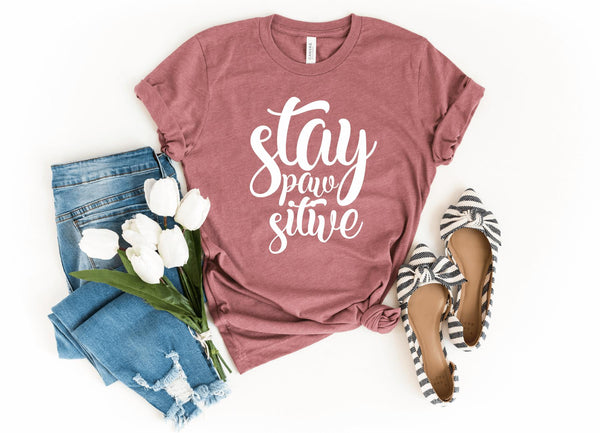 T-Shirt-Stay Paw-Sitive! T-Shirt-S-Heather Mauve-Jack N Roy