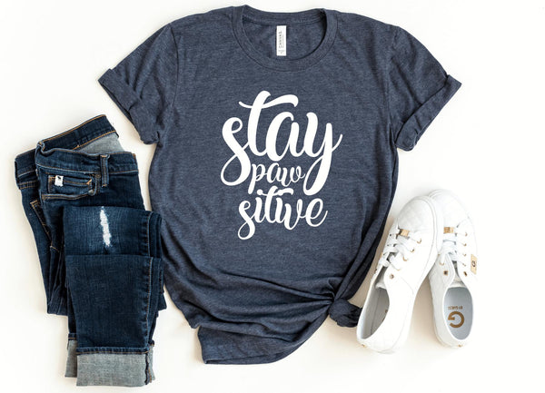 T-Shirt-Stay Paw-Sitive! T-Shirt-S-Heather Navy-Jack N Roy