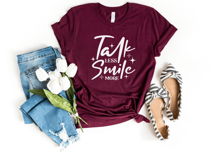 Shirts & Tops-Talk Less, Smile More T-Shirt-S-Maroon-Jack N Roy