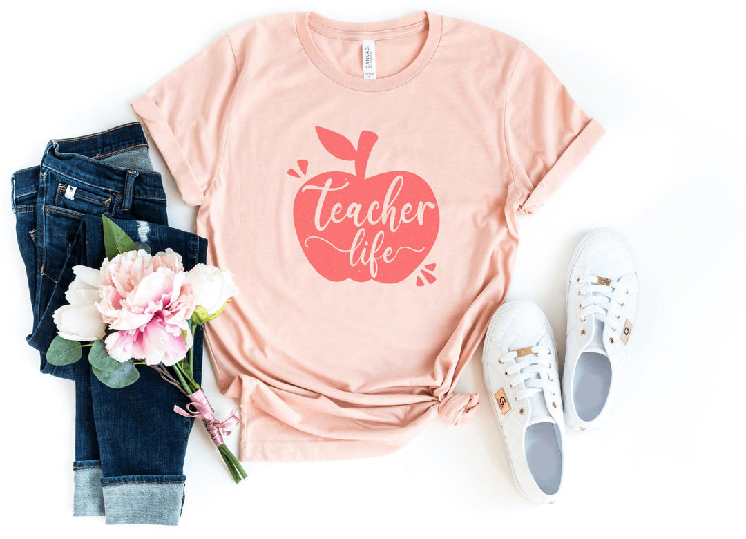Shirts & Tops-Teacher Life T-Shirt-S-Heather Peach-Jack N Roy