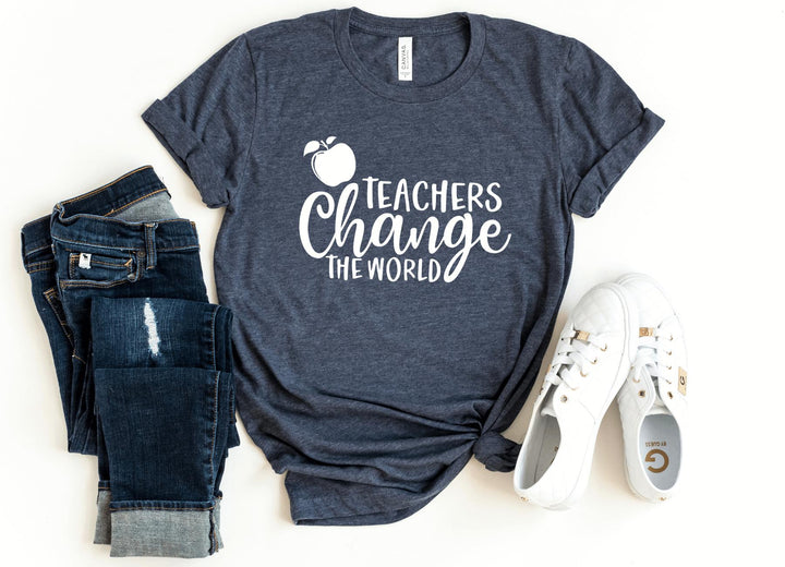 Shirts & Tops-Teachers Change the World T-Shirt-S-Heather Navy-Jack N Roy