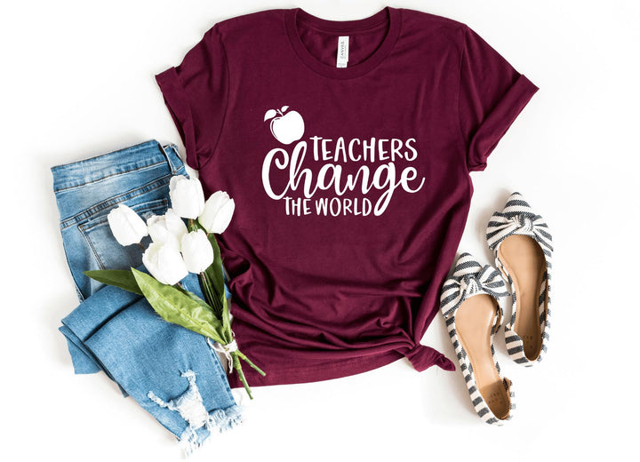 Shirts & Tops-Teachers Change the World T-Shirt-S-Maroon-Jack N Roy