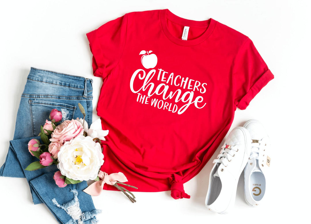 Shirts & Tops-Teachers Change the World T-Shirt-S-Red-Jack N Roy