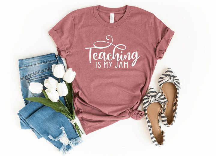 Shirts & Tops-Teaching Is My Jam T-Shirt-S-Heather Mauve-Jack N Roy