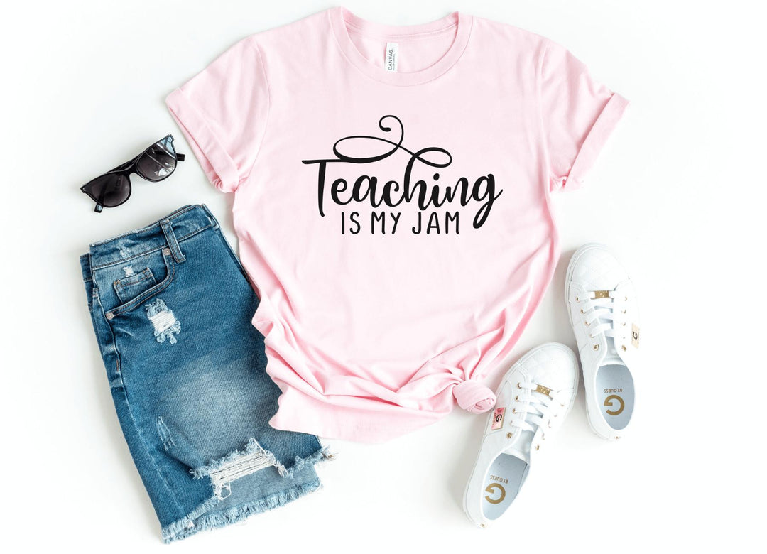 Shirts & Tops-Teaching Is My Jam T-Shirt-S-Pink-Jack N Roy