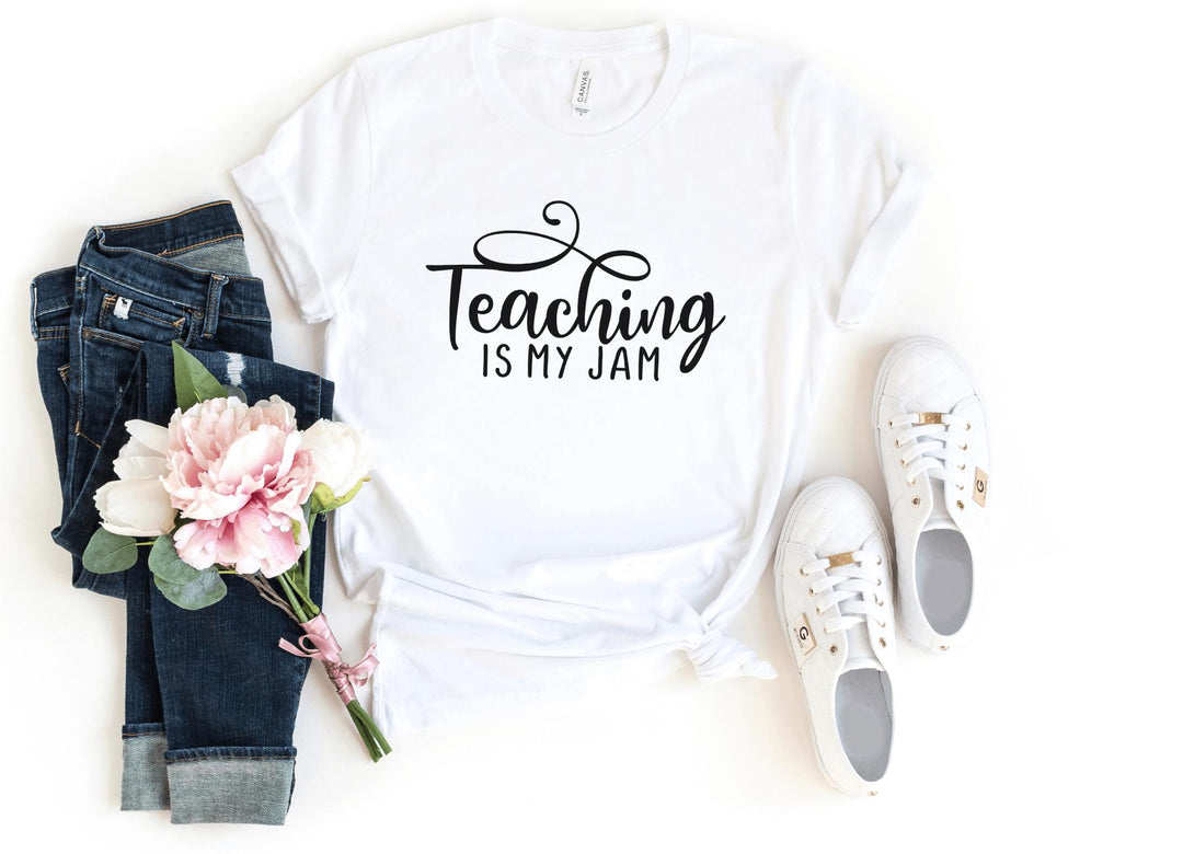 Shirts & Tops-Teaching Is My Jam T-Shirt-S-White-Jack N Roy