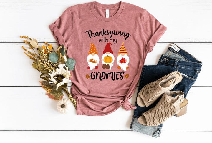 Shirts & Tops-Thanksgiving Gnomies T-Shirt-S-Heather Mauve-Jack N Roy