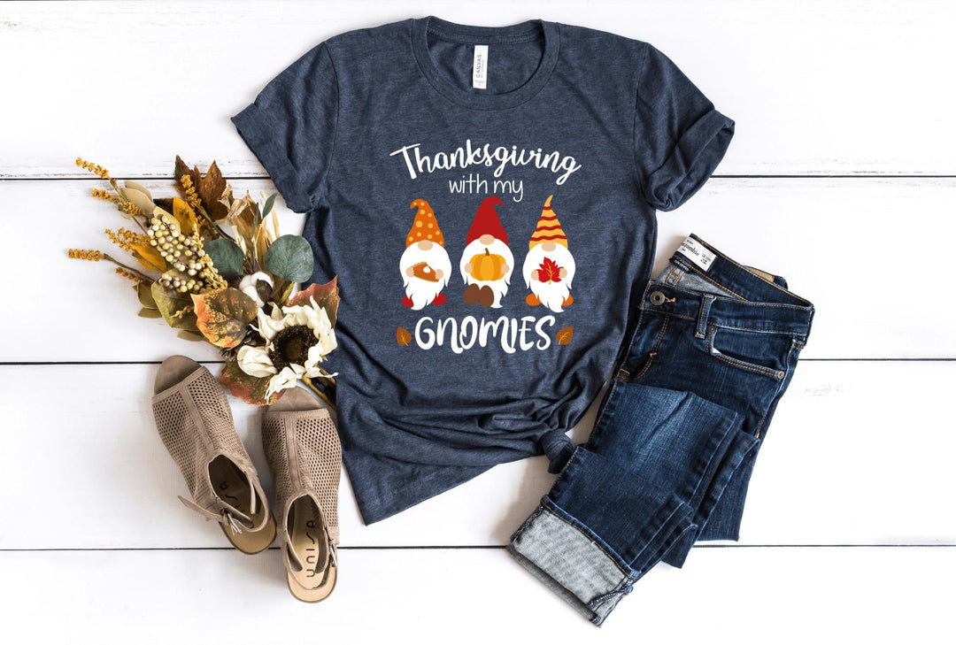 Shirts & Tops-Thanksgiving Gnomies T-Shirt-S-Heather Navy-Jack N Roy