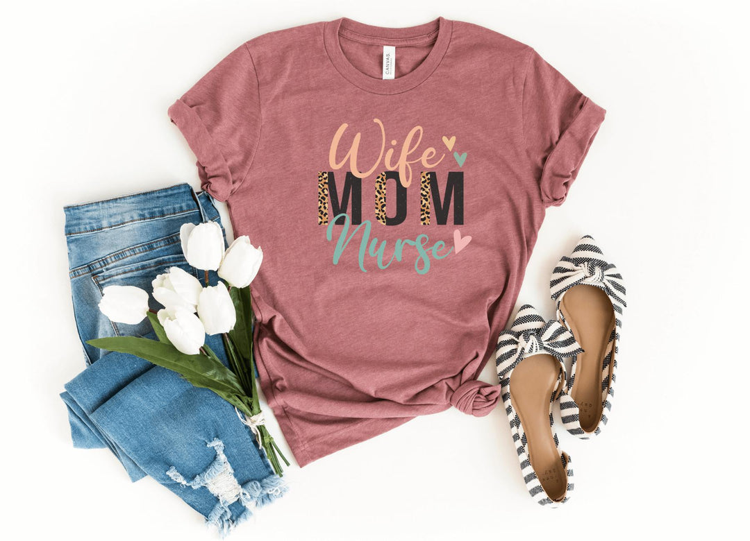 Shirts & Tops-Wife Mom Nurse (Animal Print) T-Shirt-S-Heather Mauve-Jack N Roy