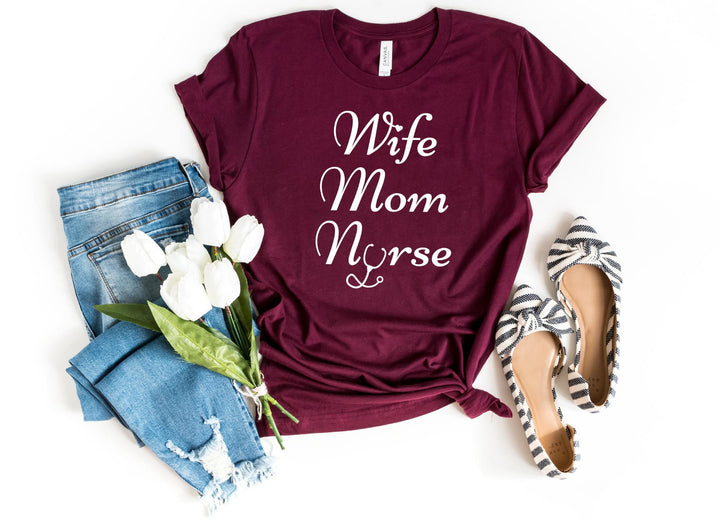 Shirts & Tops-Wife Mom Nurse T-Shirt-S-Maroon-Jack N Roy