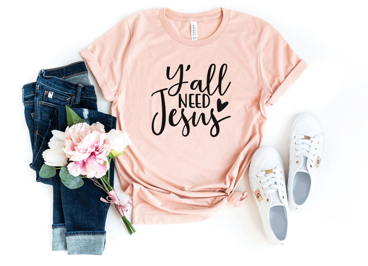 Shirts & Tops-Y'All Need Jesus T-Shirt-S-Heather Peach-Jack N Roy