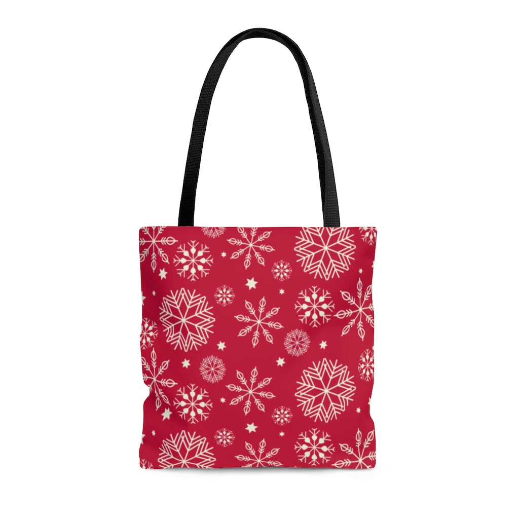 Bags-Snowflakes Red Tote Bag-Medium-Jack N Roy