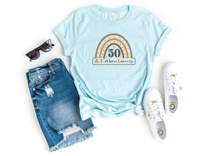 Shirts & Tops-50 & Fabulous Rainbow T-Shirt-S-Heather Ice Blue-Jack N Roy