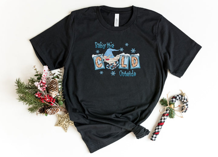 Shirts & Tops-Baby It's Cold Outside Gnome T-Shirt-S-Black-Jack N Roy