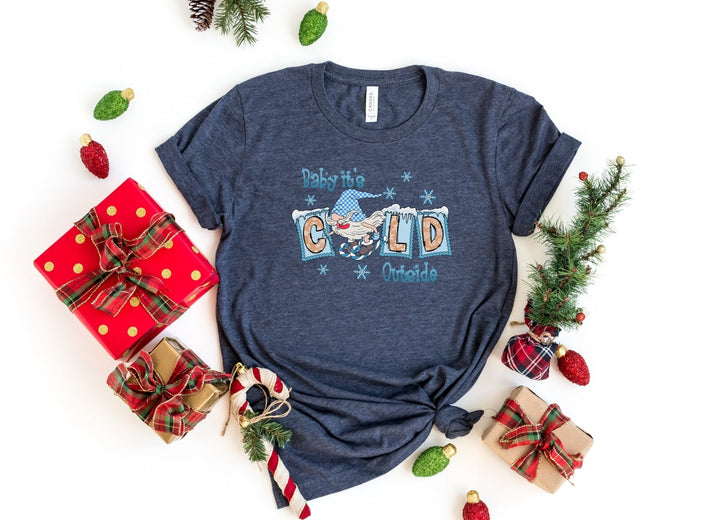 Shirts & Tops-Baby It's Cold Outside Gnome T-Shirt-S-Heather Navy-Jack N Roy