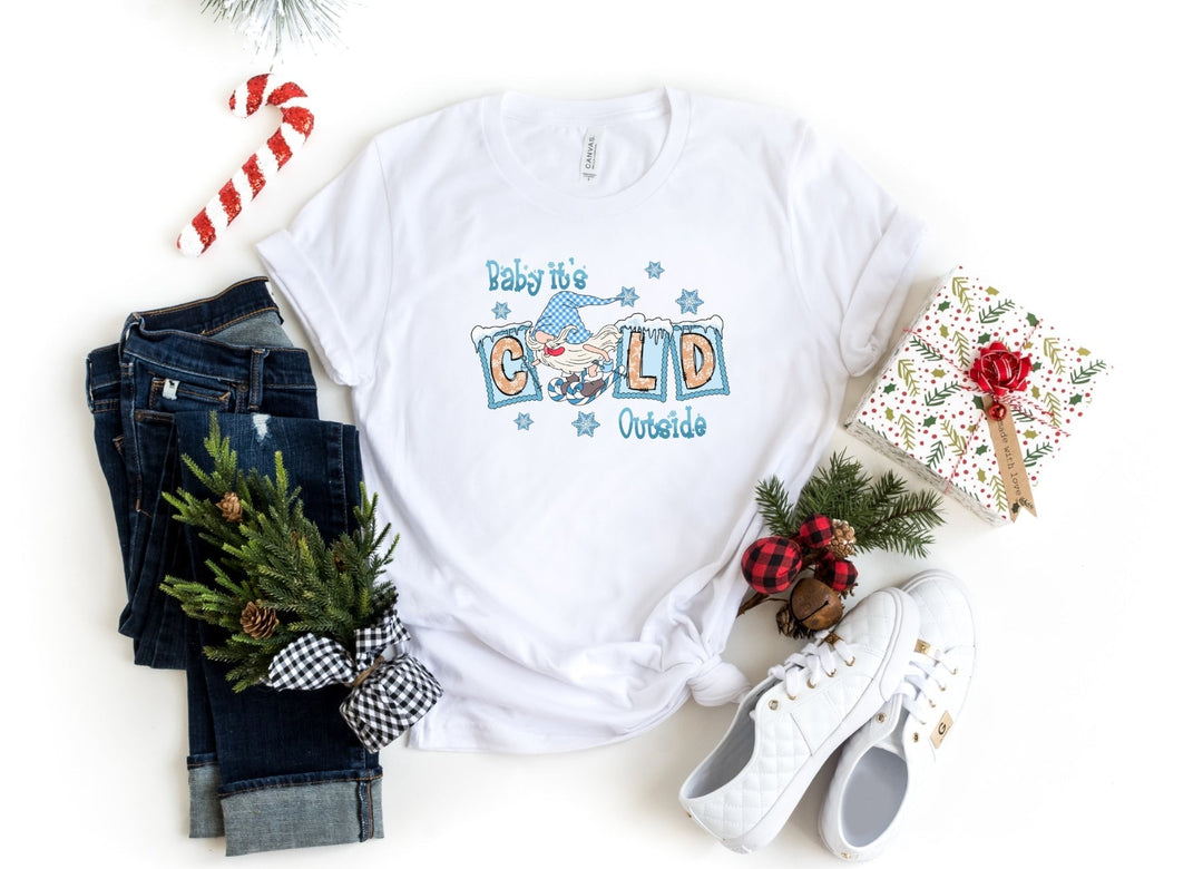 Shirts & Tops-Baby It's Cold Outside Gnome T-Shirt-S-White-Jack N Roy
