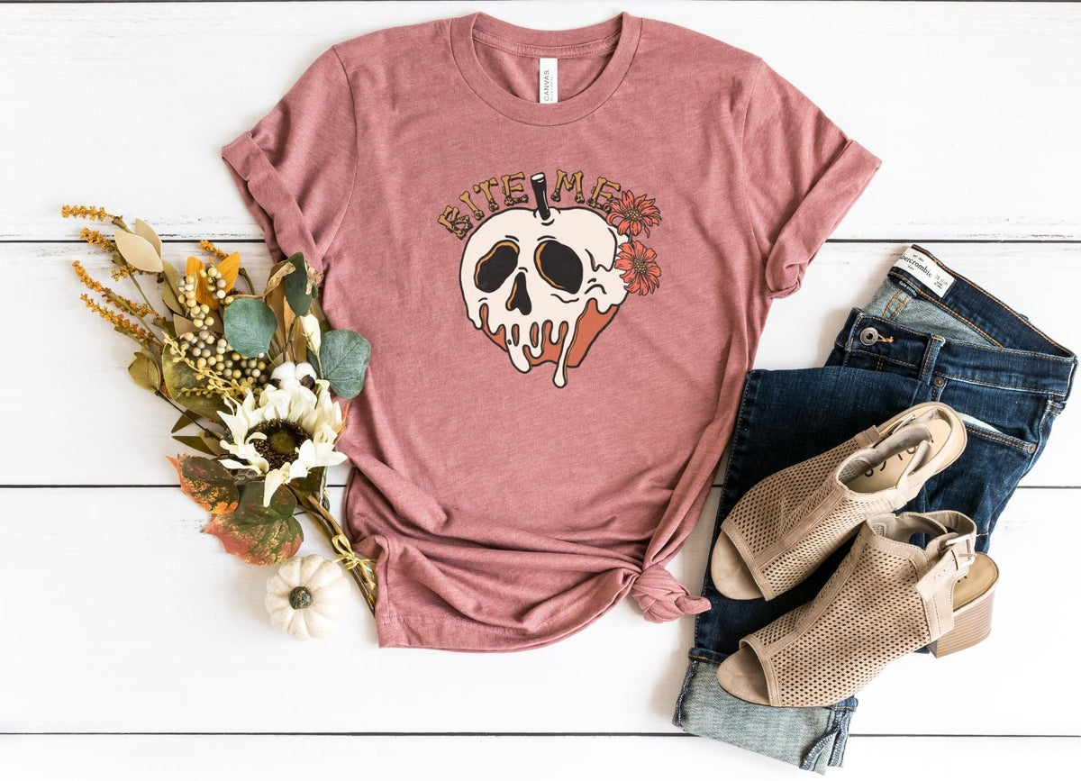 T-Shirt-Bite Me (Skull) T-Shirt-S-Heather Mauve-Jack N Roy