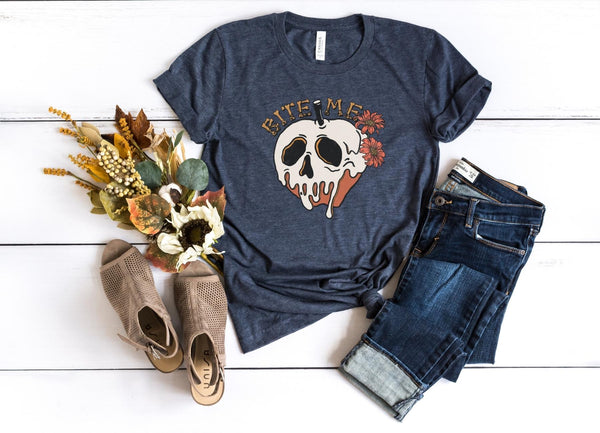 T-Shirt-Bite Me (Skull) T-Shirt-S-Heather Navy-Jack N Roy