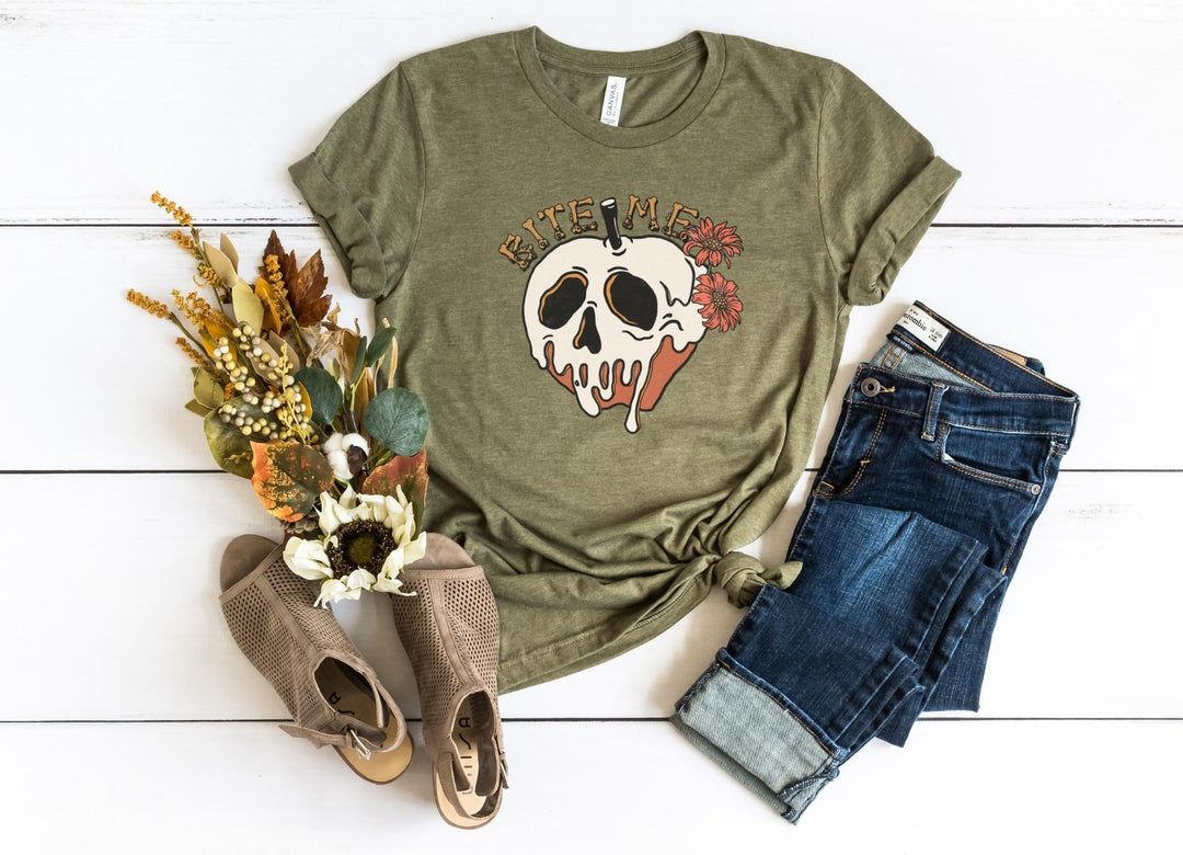 Shirts & Tops-Bite Me (Skull) T-Shirt-S-Heather Olive-Jack N Roy