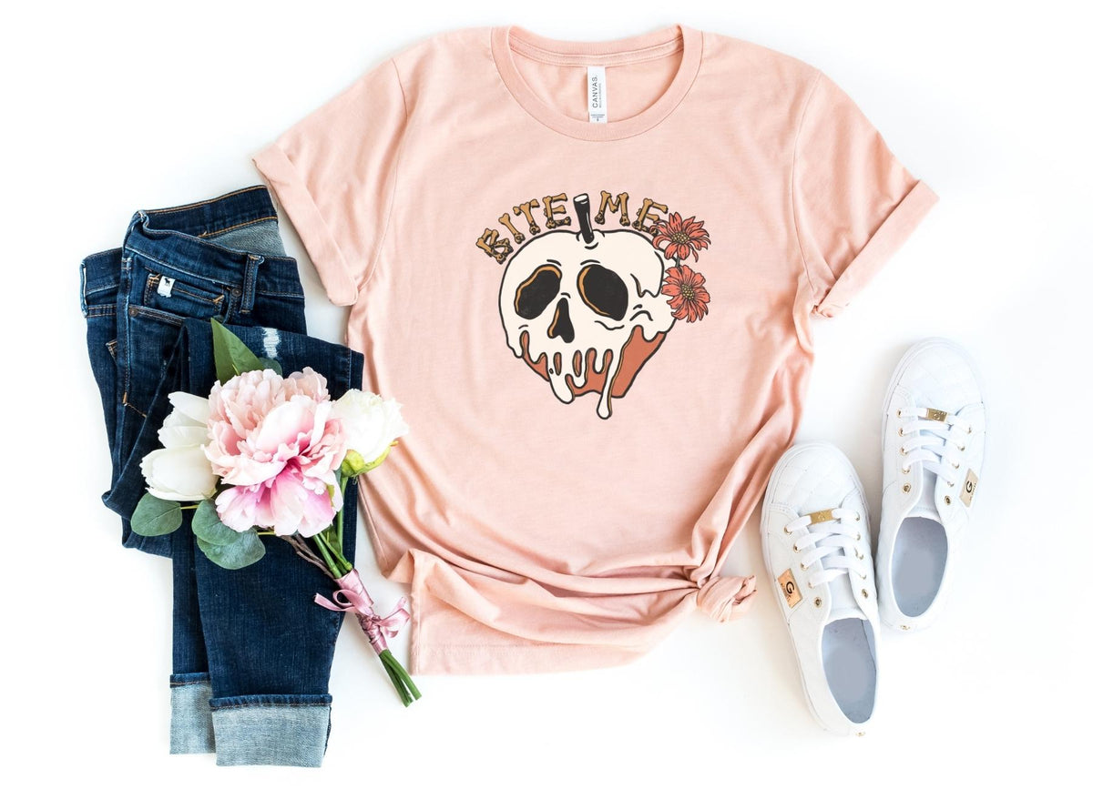 T-Shirt-Bite Me (Skull) T-Shirt-S-Heather Peach-Jack N Roy