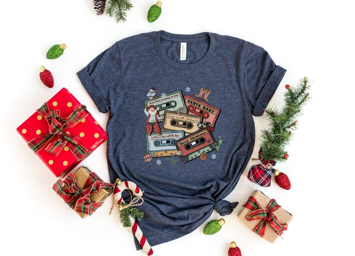 Shirts & Tops-Christmas Tapes T-Shirt-S-Heather Navy-Jack N Roy