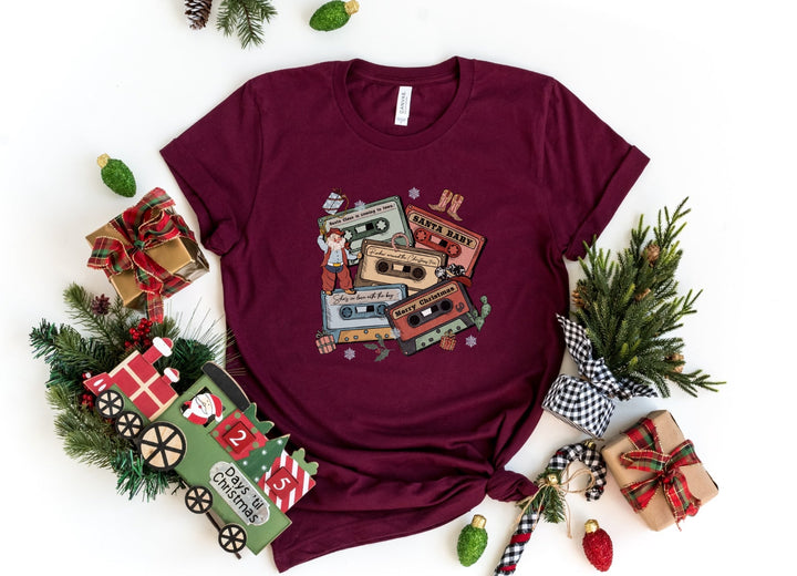Shirts & Tops-Christmas Tapes T-Shirt-S-Maroon-Jack N Roy