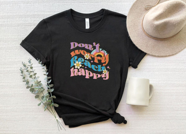 T-Shirt-Don't Worry, Beach Happy T-Shirt-S-Black-Jack N Roy