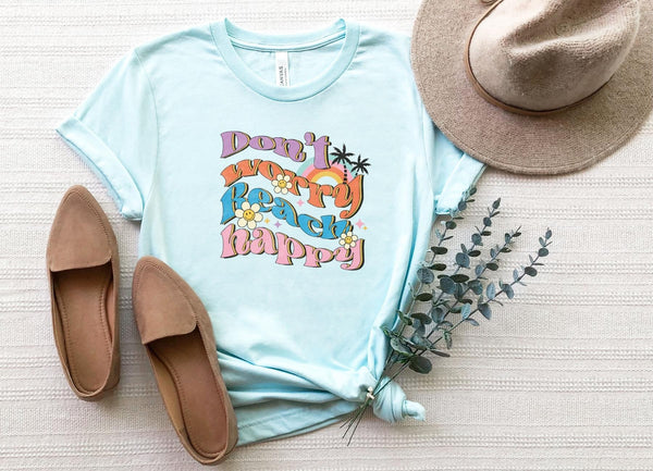 T-Shirt-Don't Worry, Beach Happy T-Shirt-S-Heather Ice Blue-Jack N Roy