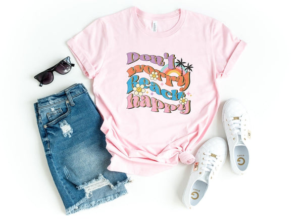 T-Shirt-Don't Worry, Beach Happy T-Shirt-S-Pink-Jack N Roy