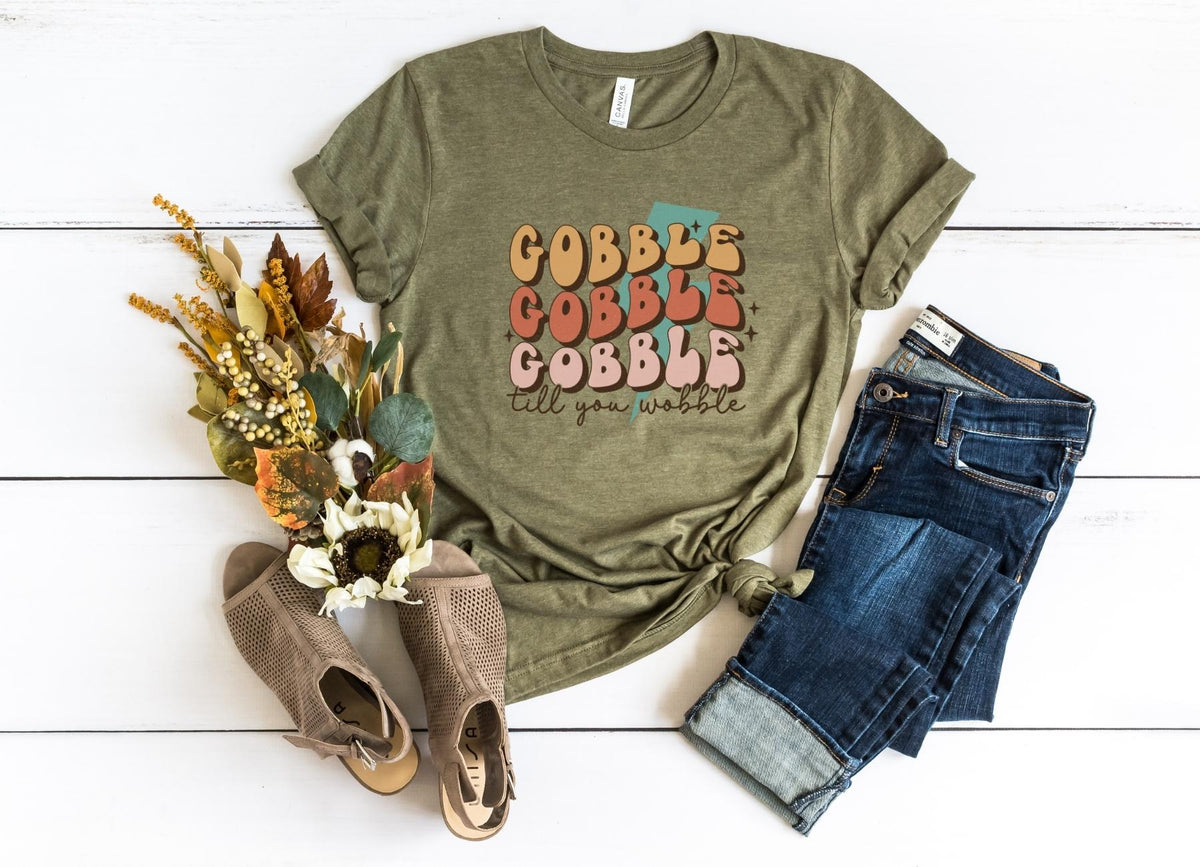T-Shirt-Gobble Till You Wobble T-Shirt-S-Heather Olive-Jack N Roy