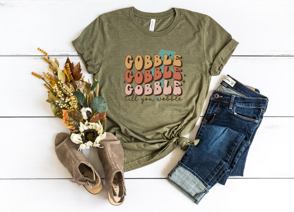 T-Shirt-Gobble Till You Wobble T-Shirt-S-Heather Olive-Jack N Roy