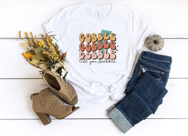 T-Shirt-Gobble Till You Wobble T-Shirt-S-White-Jack N Roy