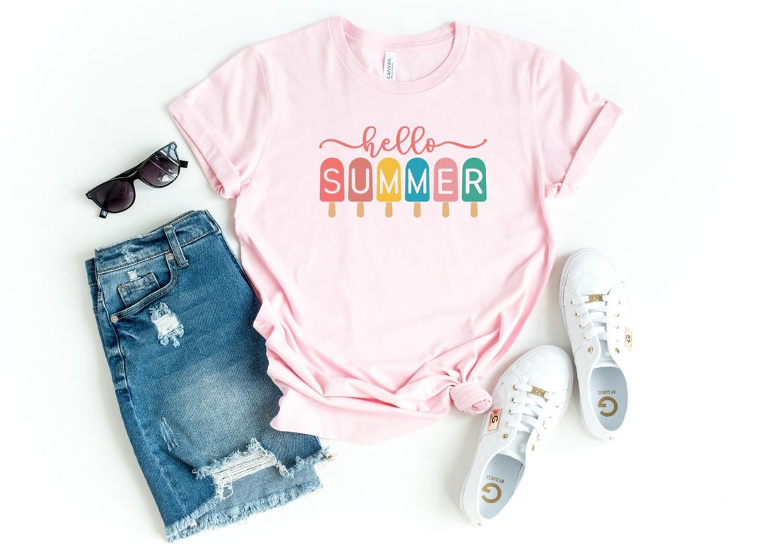 Shirts & Tops-Hello Summer T-Shirt-S-Pink-Jack N Roy
