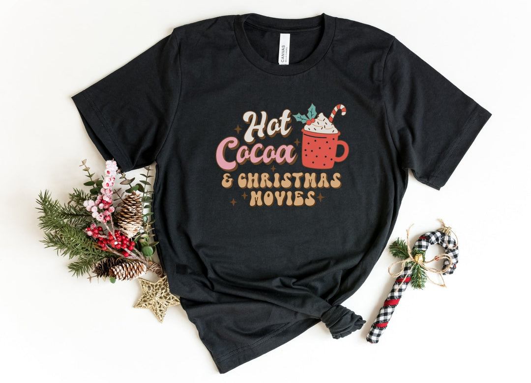 Shirts & Tops-Hot Cocoa & Christmas Movies T-Shirt-S-Black-Jack N Roy