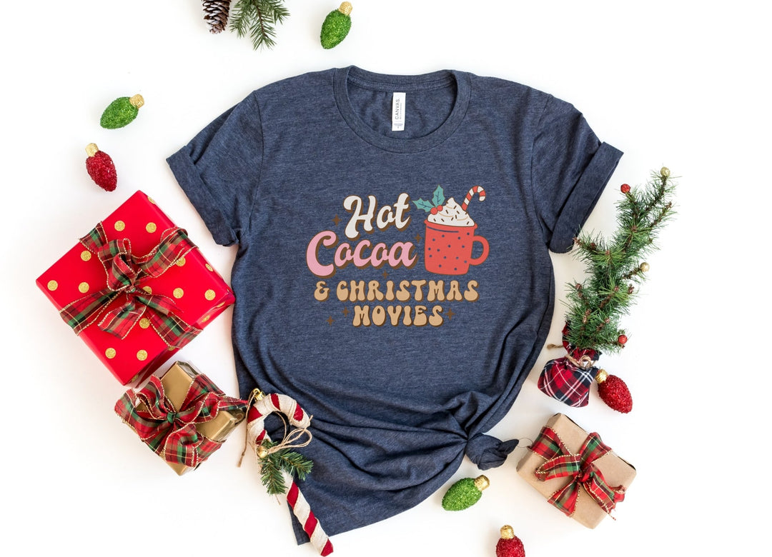 Shirts & Tops-Hot Cocoa & Christmas Movies T-Shirt-S-Heather Navy-Jack N Roy