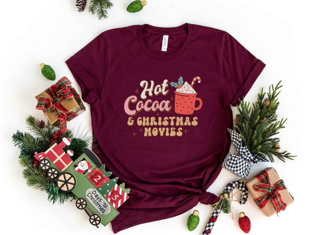 Shirts & Tops-Hot Cocoa & Christmas Movies T-Shirt-S-Maroon-Jack N Roy