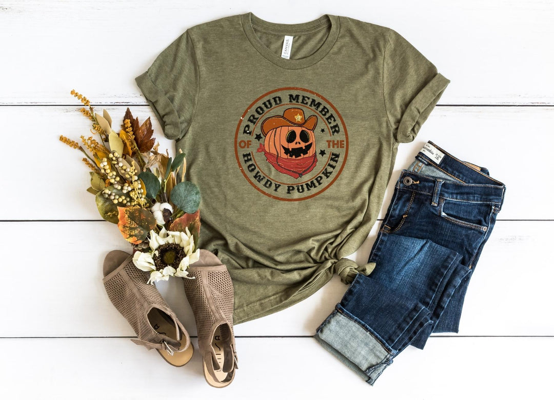 Shirts & Tops-Howdy Pumpkin T-Shirt-S-Heather Olive-Jack N Roy