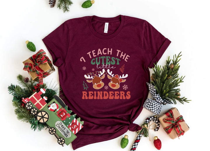 Shirts & Tops-I Teach The Cutest Little Reindeers T-Shirt-S-Maroon-Jack N Roy