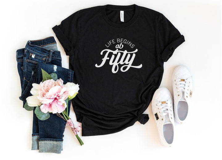Shirts & Tops-Life Begins At Fifty T-Shirt-S-Black-Jack N Roy
