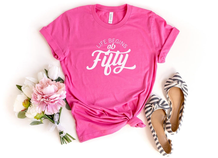 Shirts & Tops-Life Begins At Fifty T-Shirt-S-Charity Pink-Jack N Roy