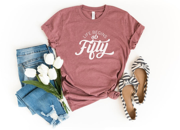 Shirts & Tops-Life Begins At Fifty T-Shirt-S-Heather Mauve-Jack N Roy