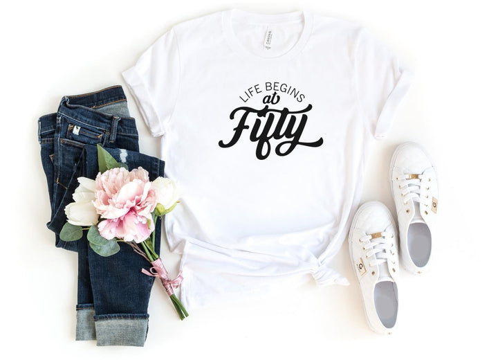 Shirts & Tops-Life Begins At Fifty T-Shirt-S-White-Jack N Roy