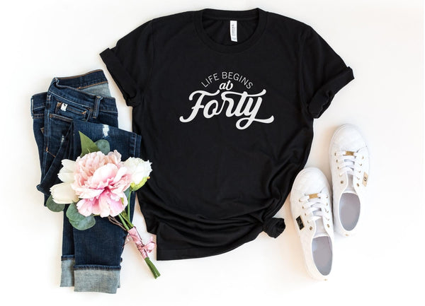 T-Shirt-Life Begins At Forty T-Shirt-S-Black-Jack N Roy