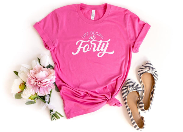 T-Shirt-Life Begins At Forty T-Shirt-S-Charity Pink-Jack N Roy