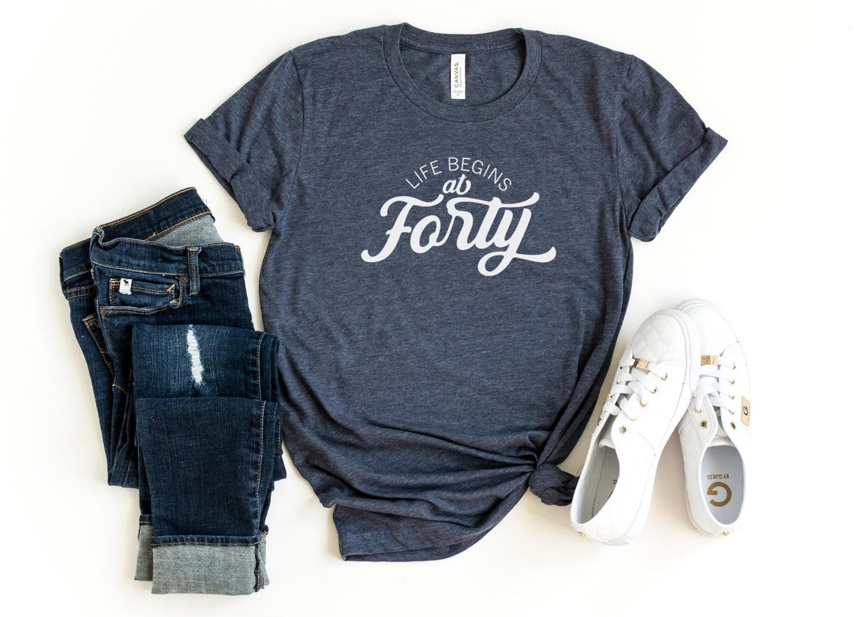 T-Shirt-Life Begins At Forty T-Shirt-S-Heather Navy-Jack N Roy