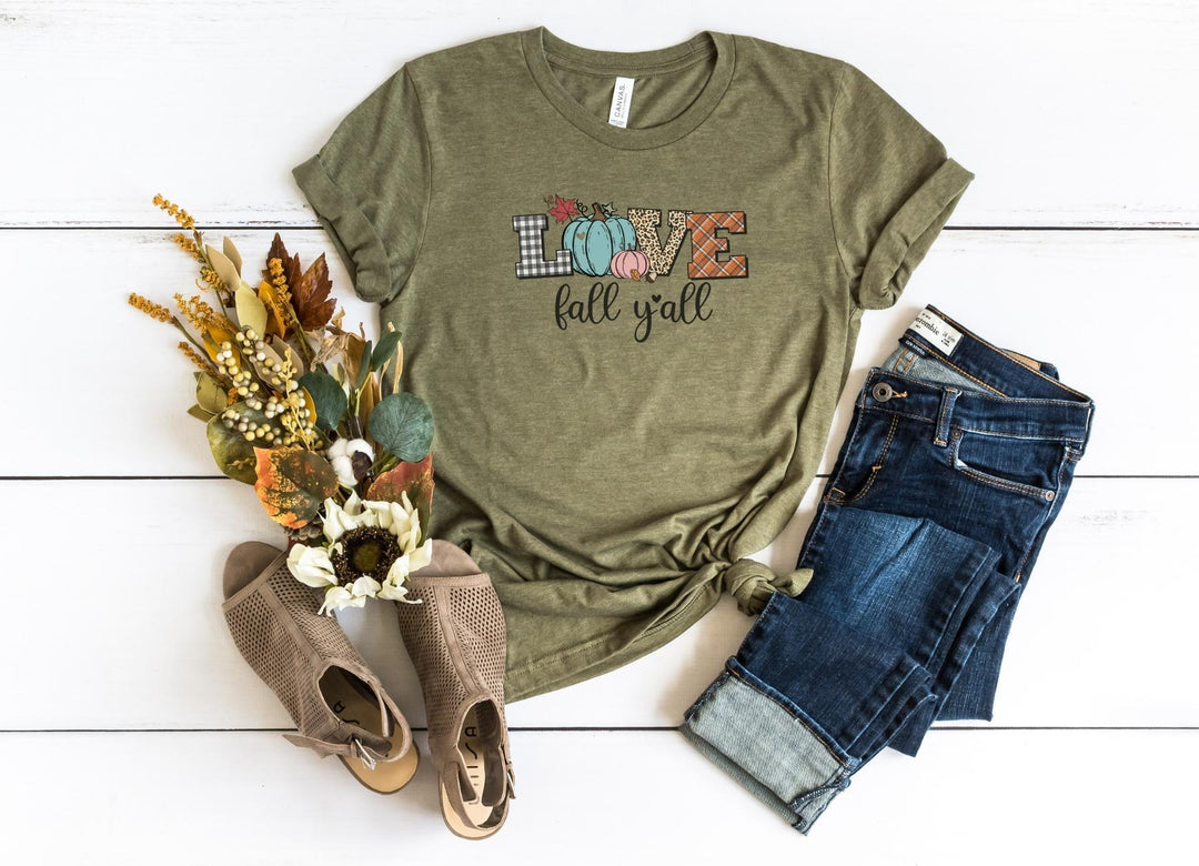 Shirts & Tops-Love Fall Y'All T-Shirt-S-Heather Olive-Jack N Roy