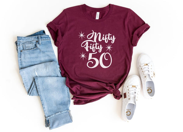 T-Shirt-Nifty Fifty T-Shirt-S-Maroon-Jack N Roy
