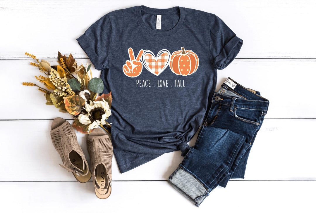 Shirts & Tops-Peace, Love, Fall T-Shirt-S-Heather Navy-Jack N Roy