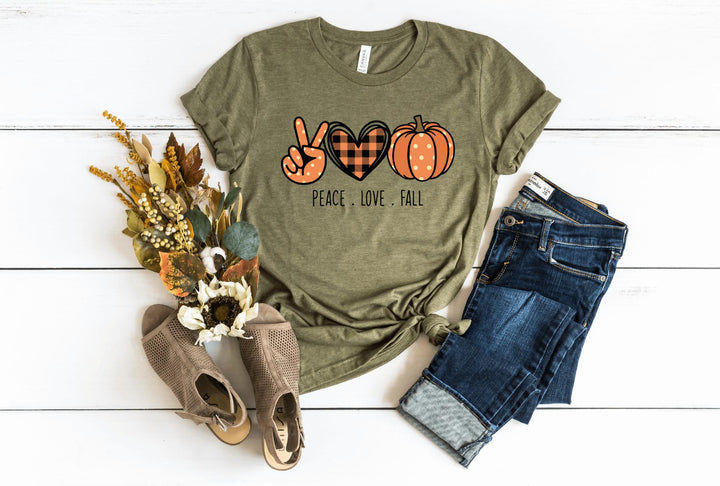 Shirts & Tops-Peace, Love, Fall T-Shirt-S-Heather Olive-Jack N Roy